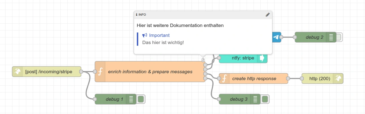Node-RED Screenshot der neuen Markdown-Alerts in der Node-Dokumentation
