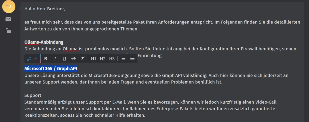 Screenshot: Bubble-Menü in Zammad 7