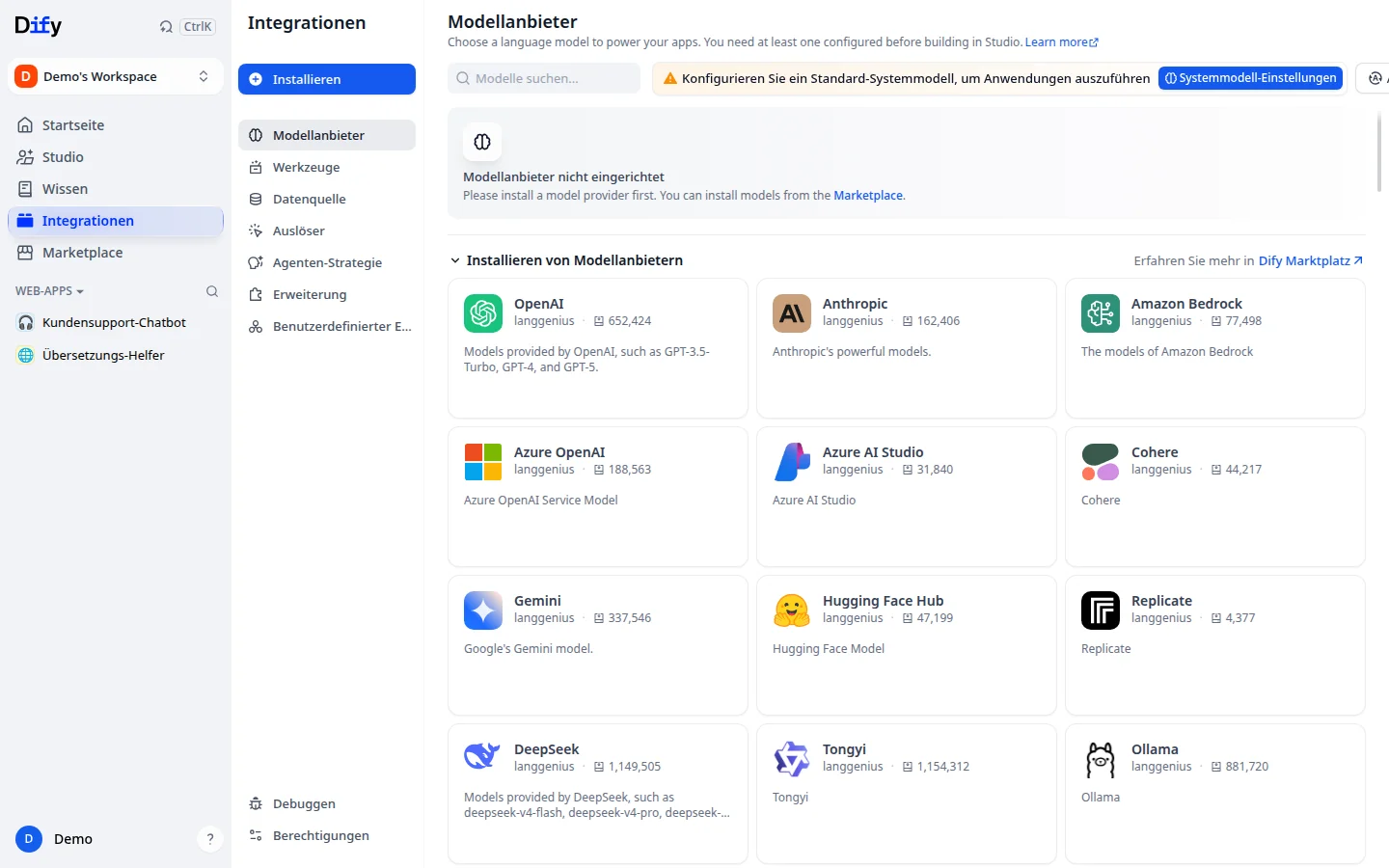 Anbindung zahlreicher KI-Modellanbieter – von Cloud bis selbst-gehostet