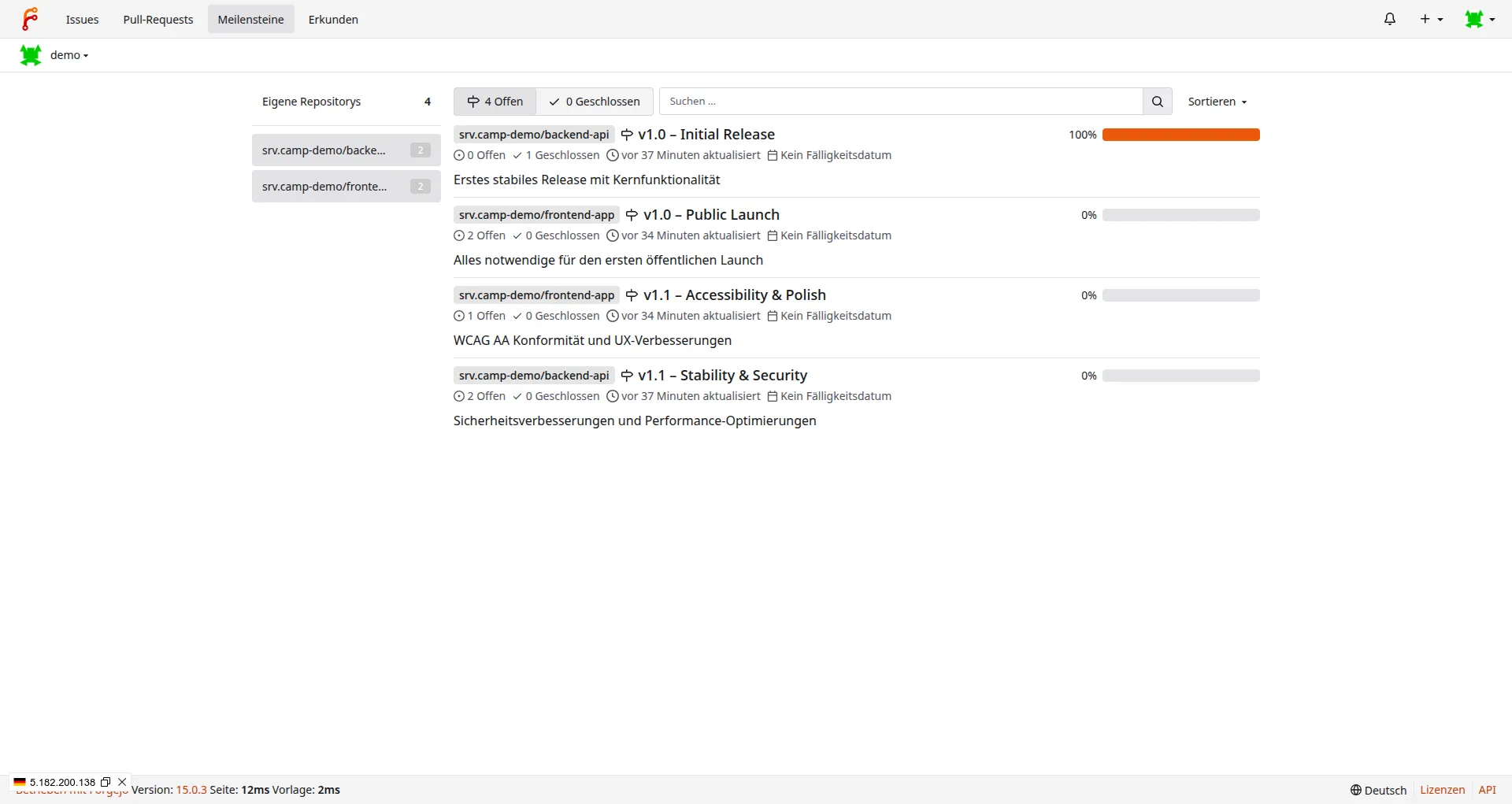 Meilensteine zur Release-Planung über mehrere Repositories hinweg