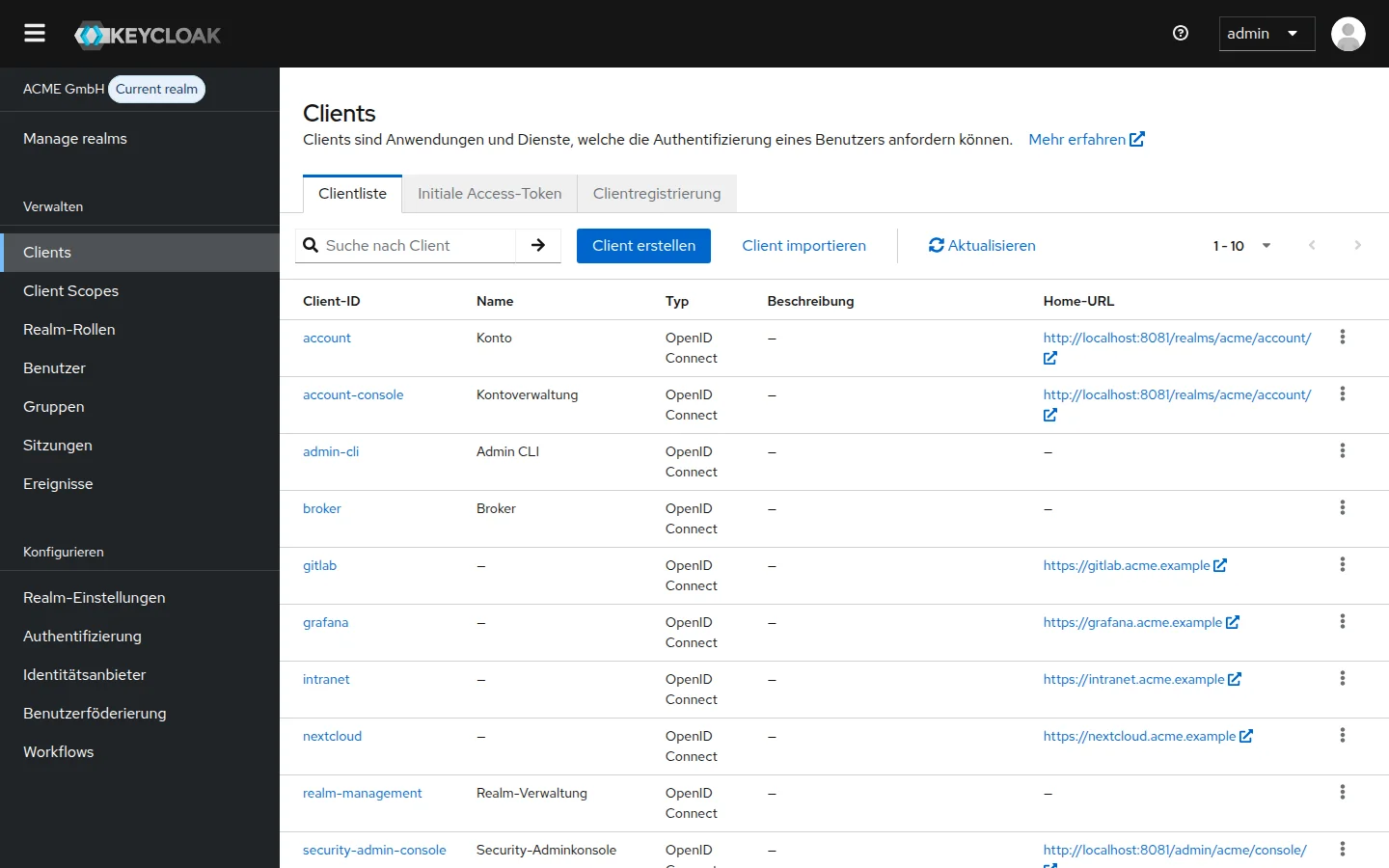 Verwaltung angebundener Anwendungen (Clients) per OpenID Connect und SAML