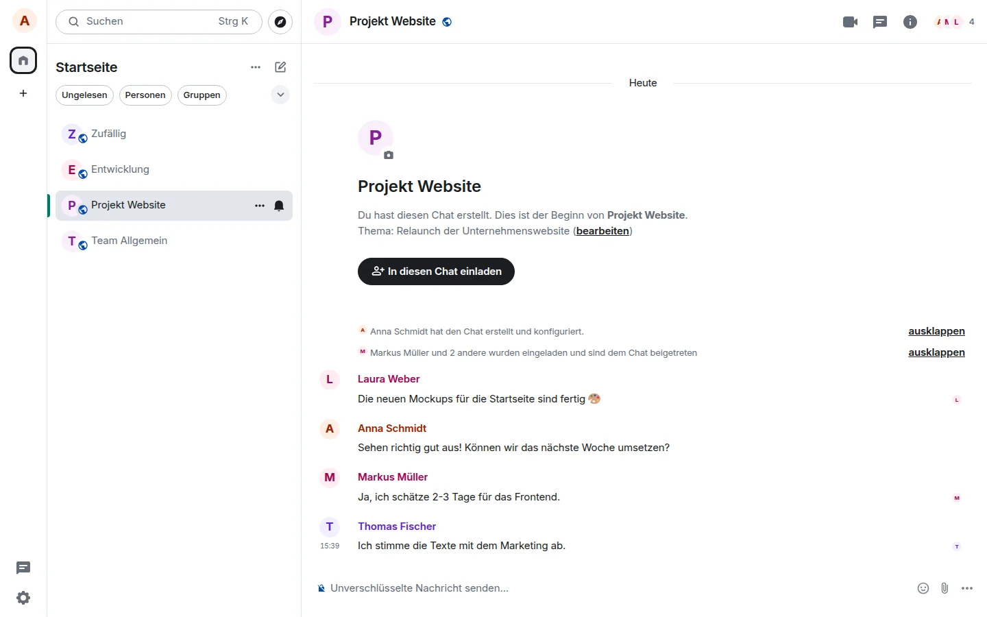 Themenbezogene Räume für Projekte und Teams