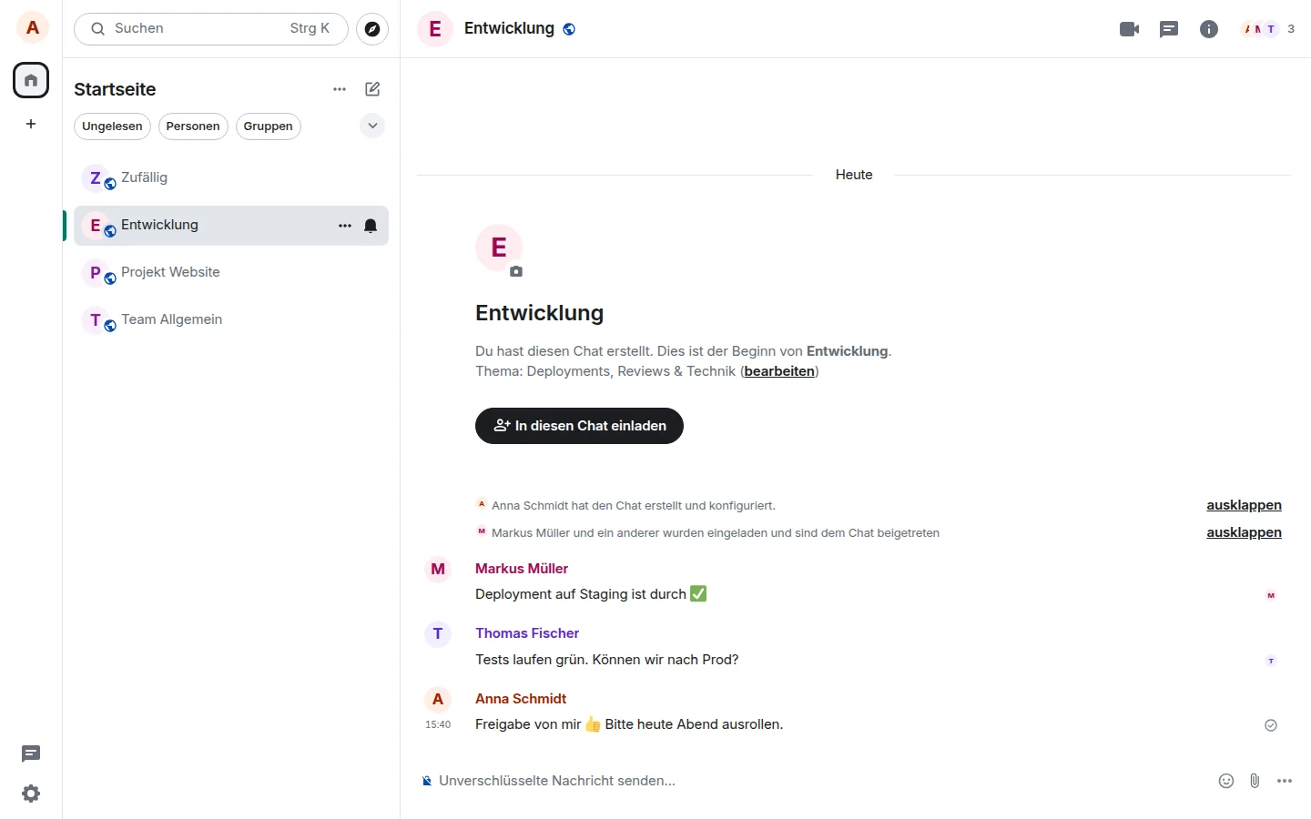 Eigener Raum für Entwicklung, Deployments und Reviews