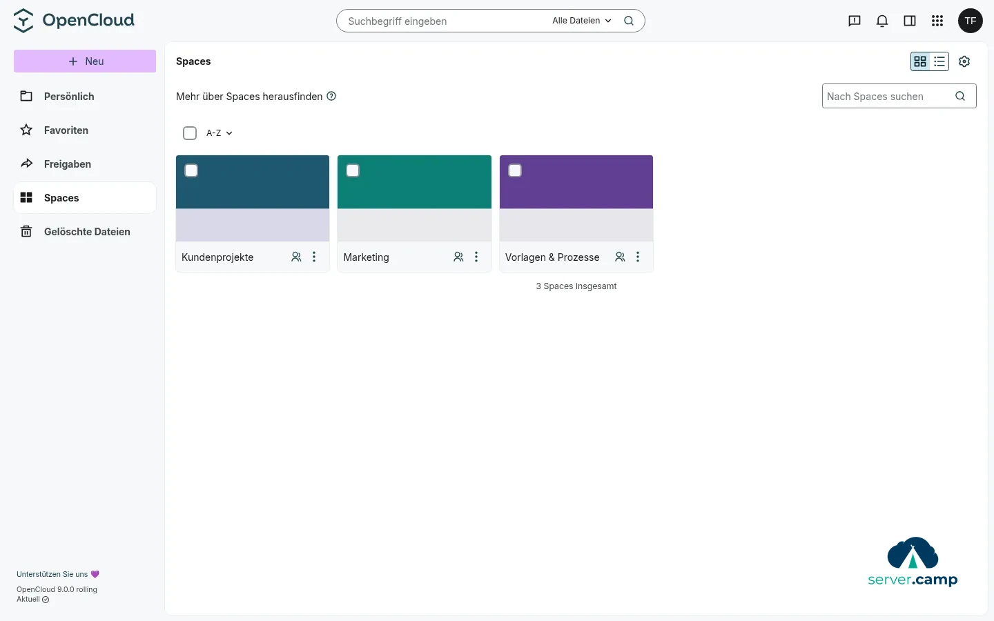 Spaces: persistente Team- und Projekträume mit flexibler Quota