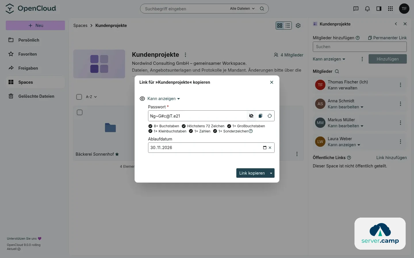 Sichere Freigabe via öffentlichem Link mit Passwort und Ablaufdatum