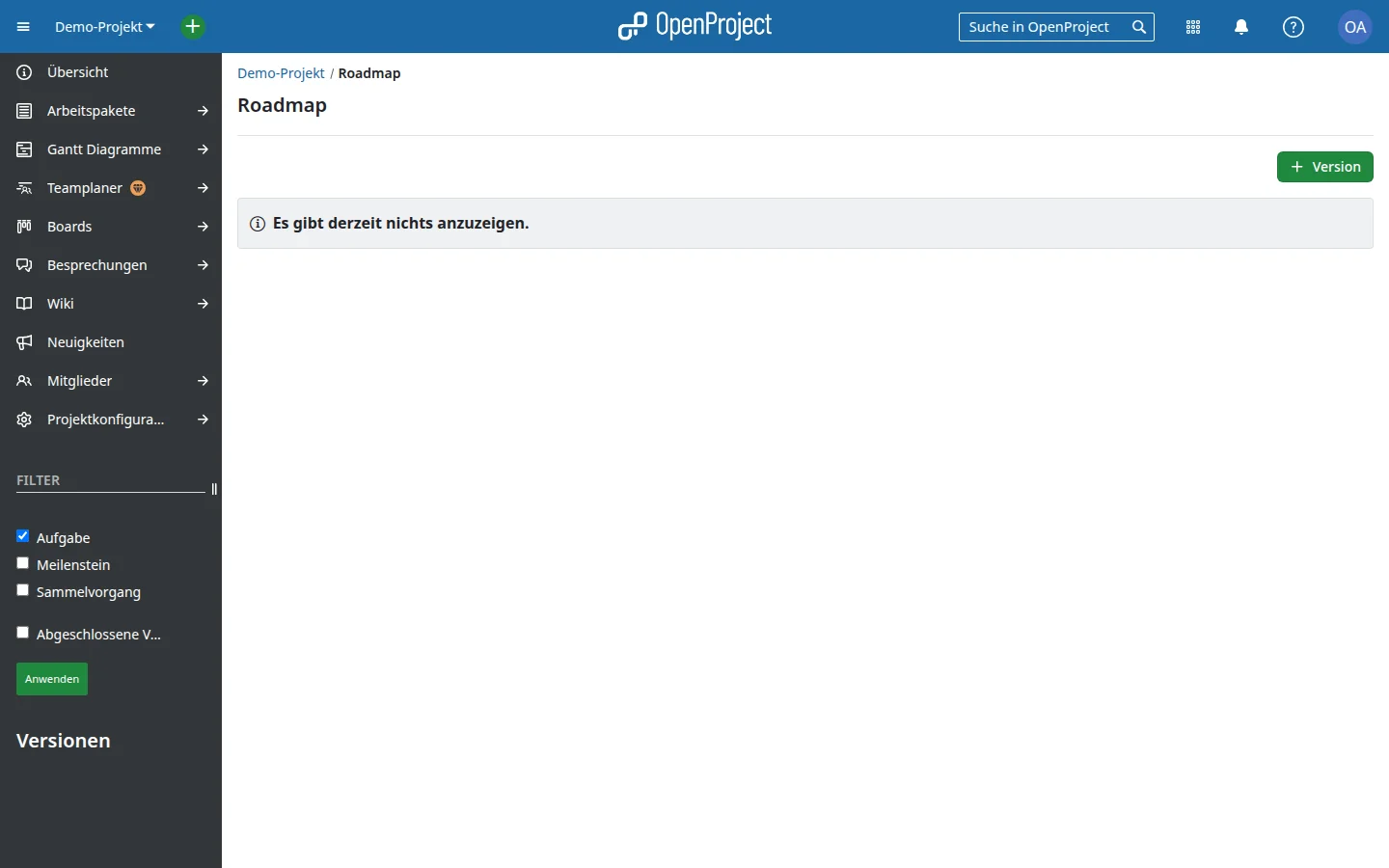 Roadmap mit Versionen und Meilensteinen