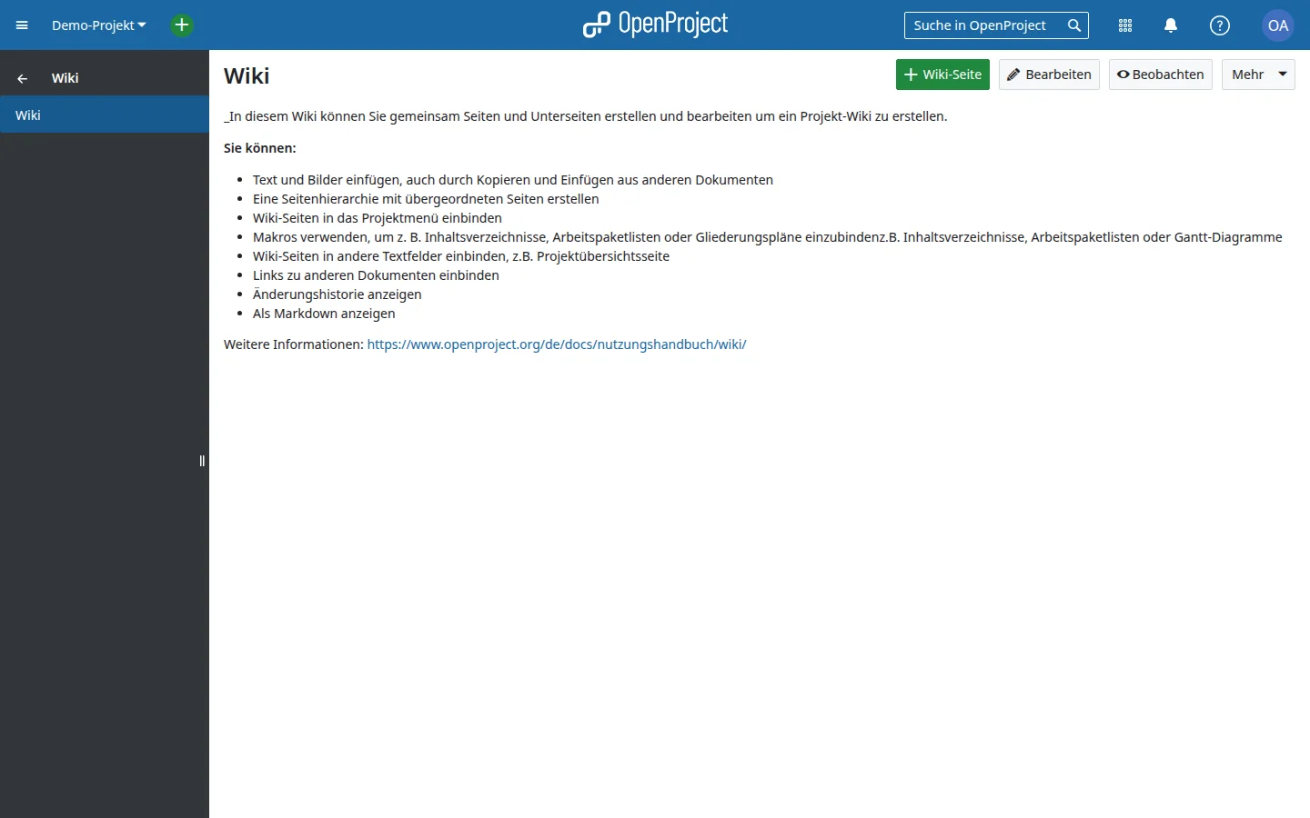 Integriertes Wiki für die Projektdokumentation