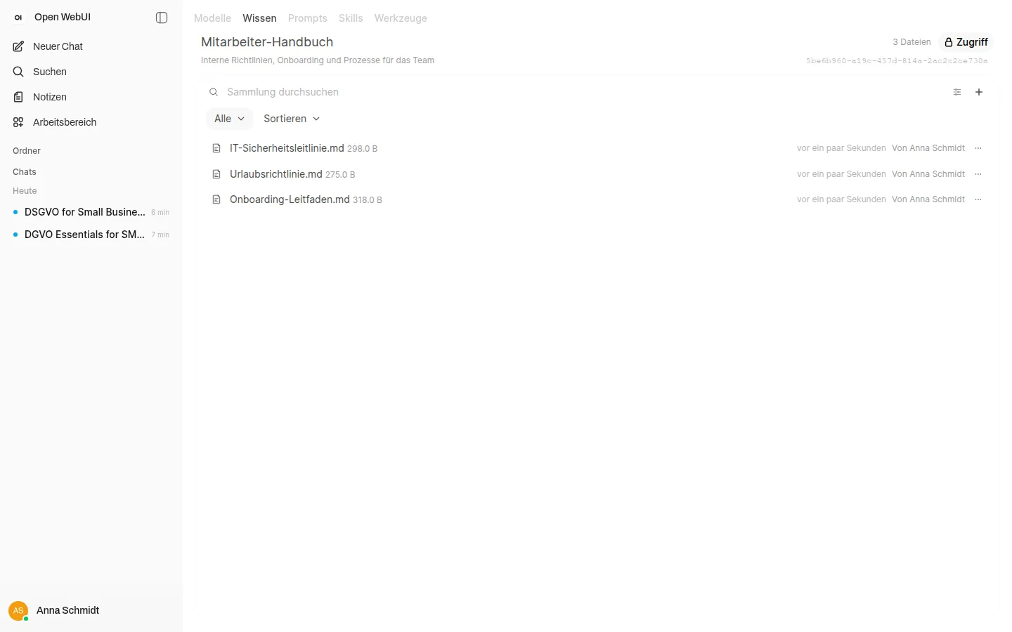 Wissensdatenbank für den Wissensabruf (RAG) über eigene Dokumente