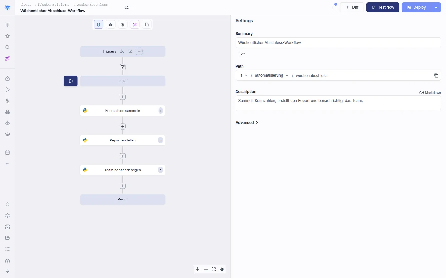 Visueller Flow-Editor zum Verketten einzelner Schritte